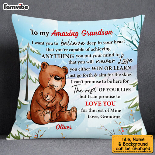 Personalized To My Grandson Bear From Grandma Pillow