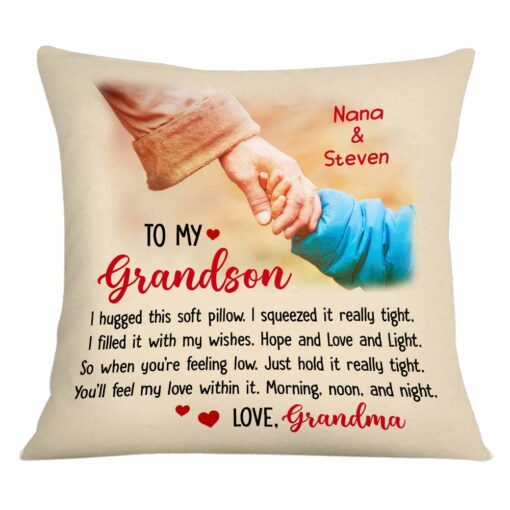 Personalized To My Grandson Hold Hand Pillow