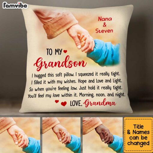 Personalized To My Grandson Hold Hand Pillow