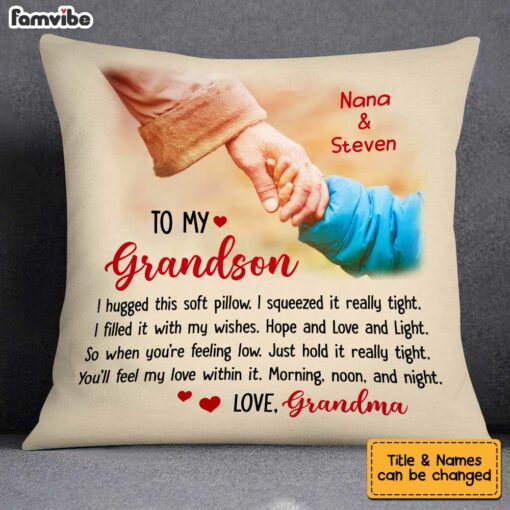 Personalized To My Grandson Hold Hand Pillow