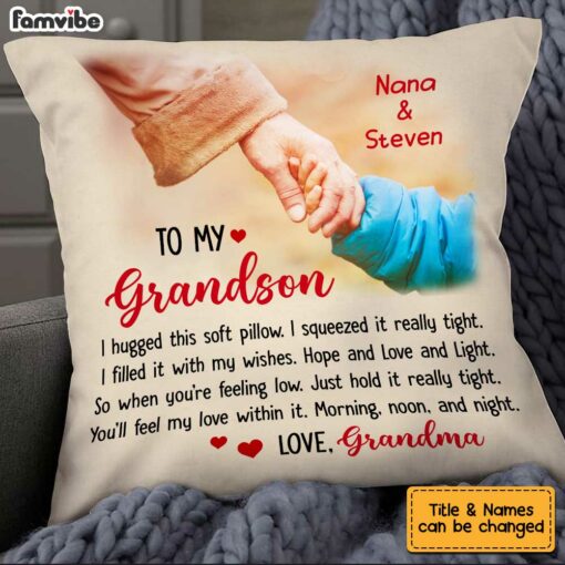 Personalized To My Grandson Hold Hand Pillow