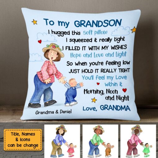 Personalized To My Grandson Hug This Pillow