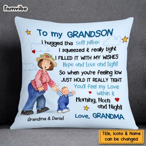 Personalized To My Grandson Hug This Pillow