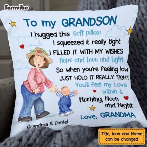 Personalized To My Grandson Hug This Pillow