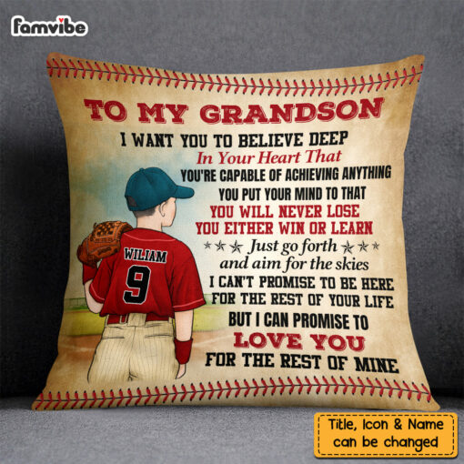 Personalized To My Grandson Love Baseball Pillow