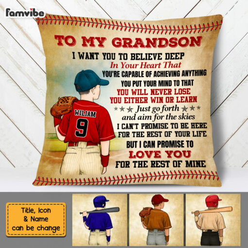 Personalized To My Grandson Love Baseball Pillow