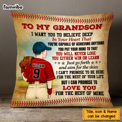 Personalized To My Grandson Love Baseball Pillow