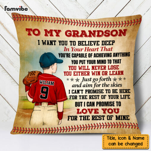 Personalized To My Grandson Love Baseball Pillow