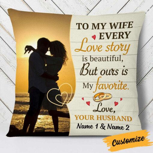 Personalized To My Wife Love Story Photo Pillow