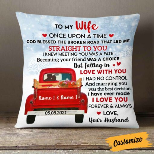 Personalized To My Wife Red Truck Pillow