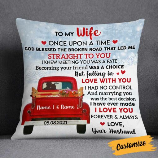 Personalized To My Wife Red Truck Pillow