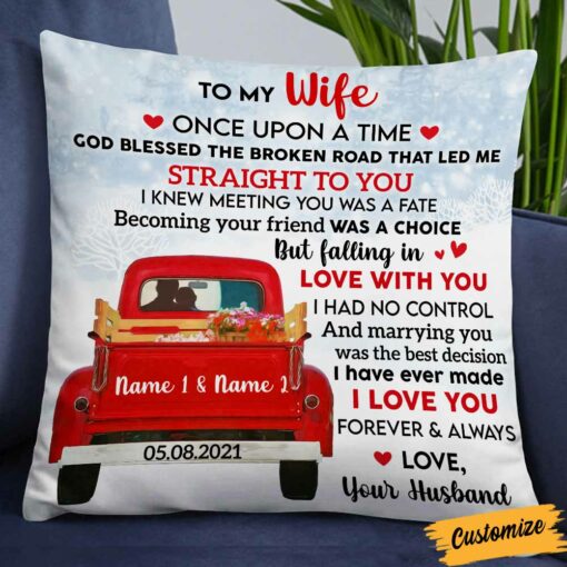 Personalized To My Wife Red Truck Pillow