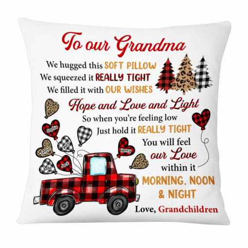 Personalized To Our Grandma Red Truck Buffalo Plaid Pillow