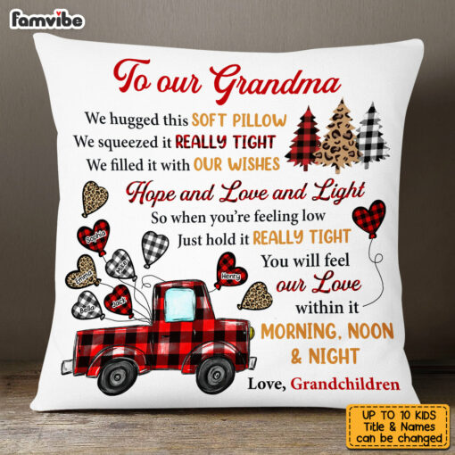 Personalized To Our Grandma Red Truck Buffalo Plaid Pillow