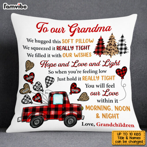 Personalized To Our Grandma Red Truck Buffalo Plaid Pillow