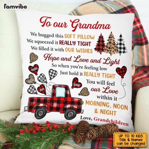 Personalized To Our Grandma Red Truck Buffalo Plaid Pillow