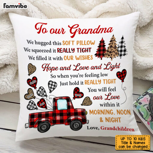 Personalized To Our Grandma Red Truck Buffalo Plaid Pillow