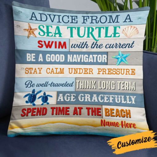 Personalized Turtle Advice Beach Pillow