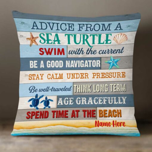 Personalized Turtle Advice Beach Pillow