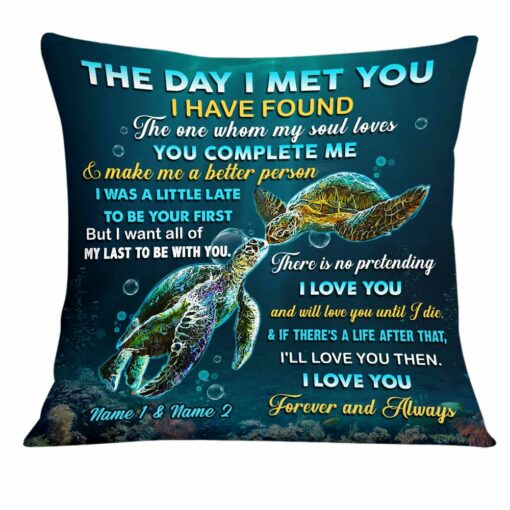 Personalized Turtle Couple The Day I Met You Pillow