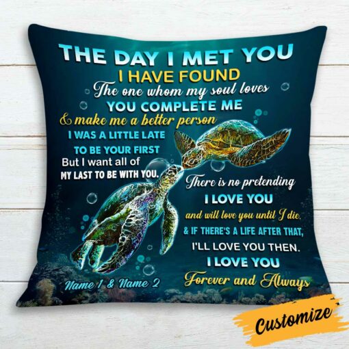 Personalized Turtle Couple The Day I Met You Pillow