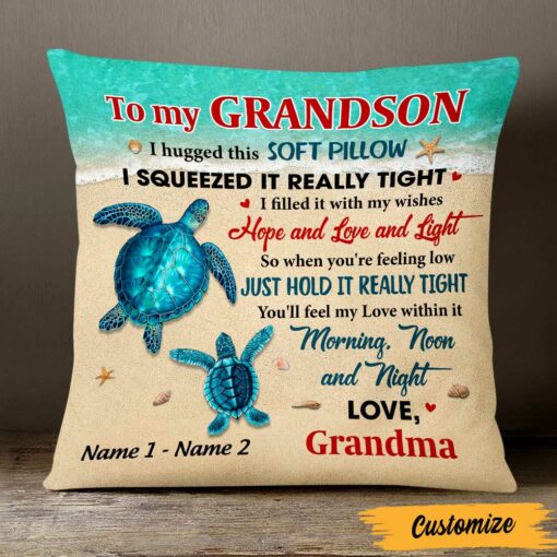 Personalized Turtle Grandson Hug This Pillow