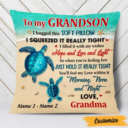 Personalized Turtle Grandson Hug This Pillow