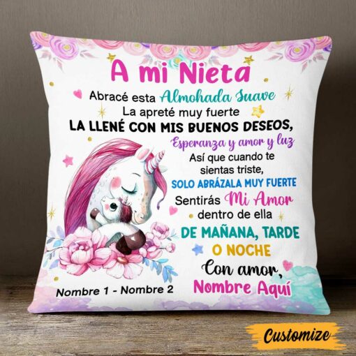 Personalized Unicorn Mom Grandma To Daughter Granddaughter Son Grandson Spanish Mama Abuela Pillow