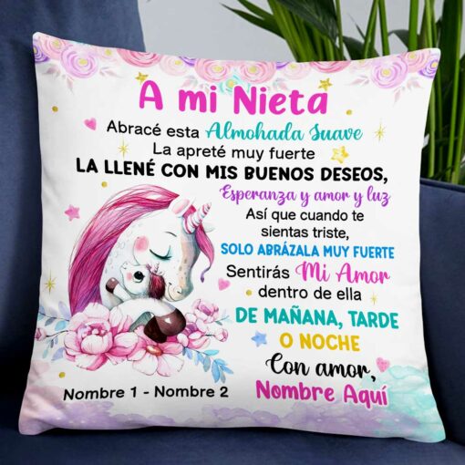 Personalized Unicorn Mom Grandma To Daughter Granddaughter Son Grandson Spanish Mama Abuela Pillow