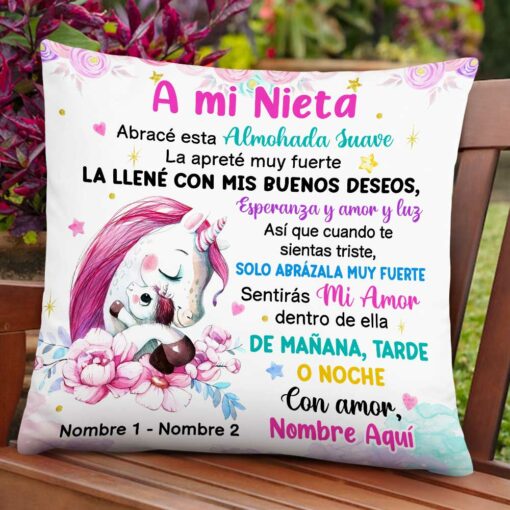 Personalized Unicorn Mom Grandma To Daughter Granddaughter Son Grandson Spanish Mama Abuela Pillow