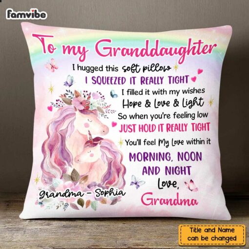 Personalized Unicorn To Granddaughter Hug This Pillow