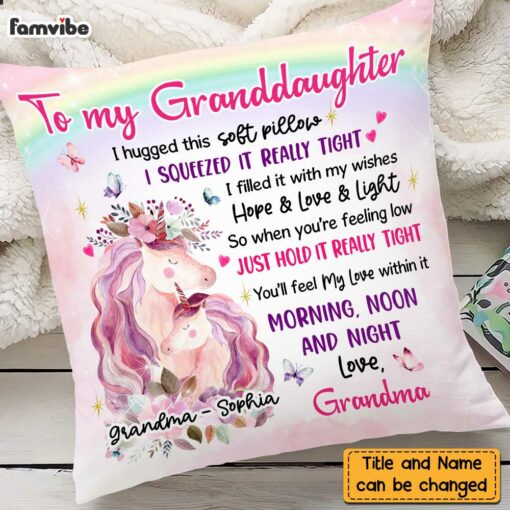 Personalized Unicorn To Granddaughter Hug This Pillow