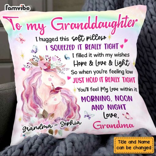 Personalized Unicorn To Granddaughter Hug This Pillow