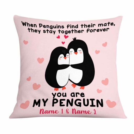 Personalized Valentine Couple Penguin Pillow