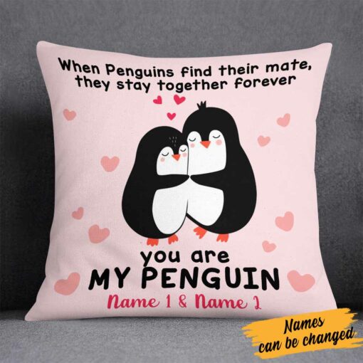 Personalized Valentine Couple Penguin Pillow