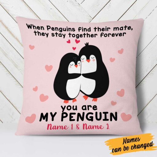 Personalized Valentine Couple Penguin Pillow