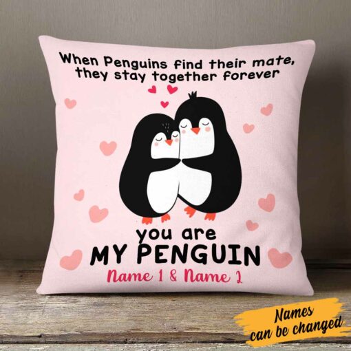 Personalized Valentine Couple Penguin Pillow