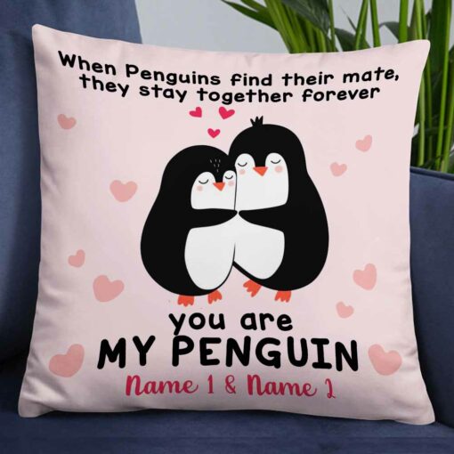 Personalized Valentine Couple Penguin Pillow