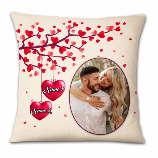 Personalized Valentine Couple Photo Heart Tree Pillow