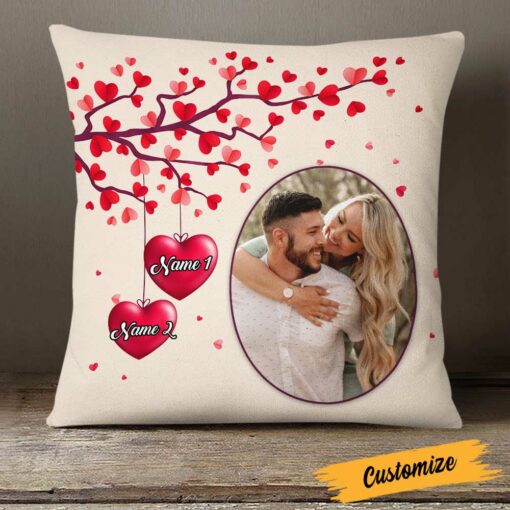 Personalized Valentine Couple Photo Heart Tree Pillow