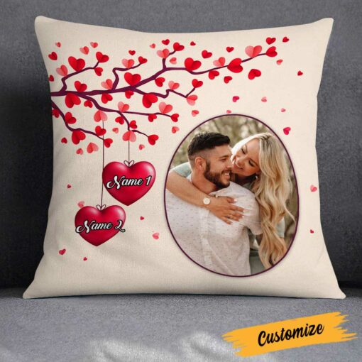 Personalized Valentine Couple Photo Heart Tree Pillow