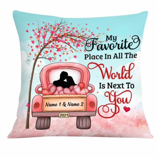 Personalized Valentine Couple Red Truck Pillow