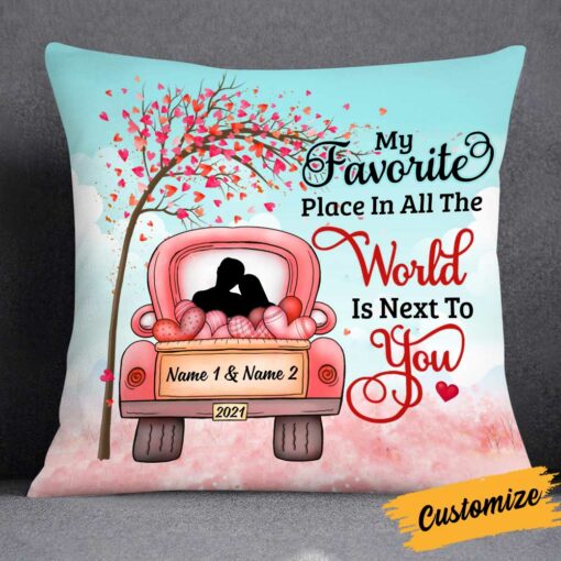 Personalized Valentine Couple Red Truck Pillow