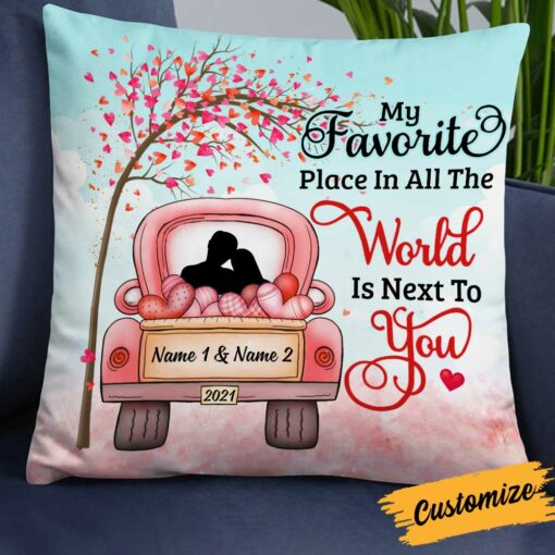 Personalized Valentine Couple Red Truck Pillow