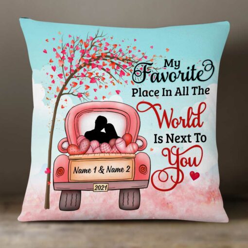 Personalized Valentine Couple Red Truck Pillow