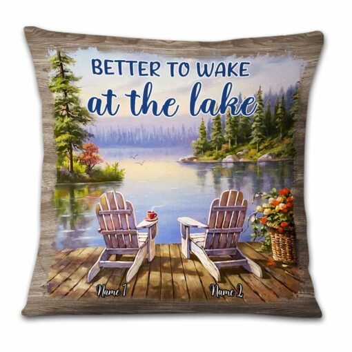 Personalized Wake At Lake Couple Pillow