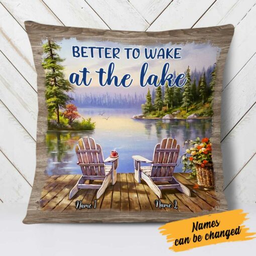 Personalized Wake At Lake Couple Pillow