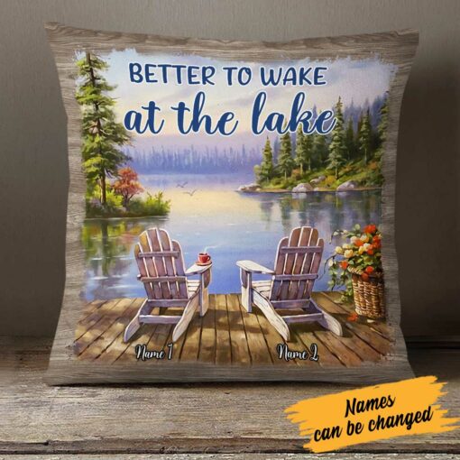 Personalized Wake At Lake Couple Pillow