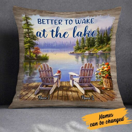 Personalized Wake At Lake Couple Pillow