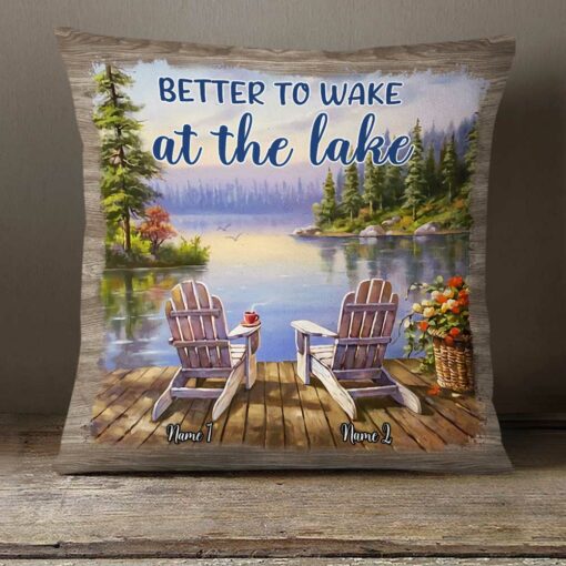 Personalized Wake At Lake Couple Pillow